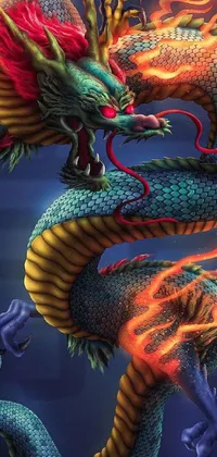 This live phone wallpaper depicts a mesmerizing colorful dragon design, inspired by Chinese heritage