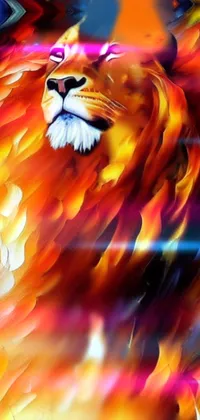 This mobile live wallpaper features a stunning close-up view of a lion painted in an airbrush style