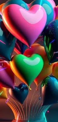 This lively phone live wallpaper features heart-shaped balloons in vivid colors, creating a playful and cheerful feel perfect for romantic occasions or celebrations