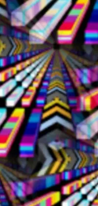 This phone live wallpaper showcases a stunning pattern of multicolored lines on a black backdrop