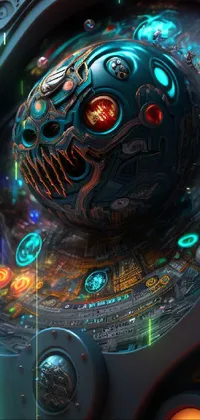 This phone live wallpaper showcases an incredible digital artwork of the interior of a pinball machine