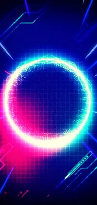 This phone live wallpaper features a vibrant neon circle on a dark background