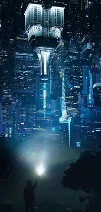 Get mesmerized by this stunning phone live wallpaper that features a futuristic cityscape at night