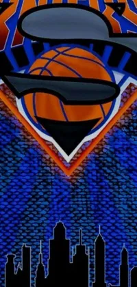 The New York Knicks logo takes center stage in this phone live wallpaper, set against a stunning city skyline