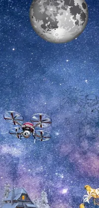 Add some festive cheer to your mobile with this stunning Christmas live wallpaper featuring a flying drone and airbrush painting