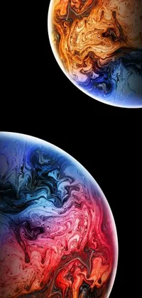 This phone live wallpaper features a close-up view of two plates of delectable cuisine on a table, set against a backdrop of mesmerizing space art