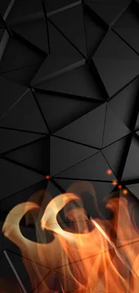 This dynamic phone live wallpaper displays a stunning digital art piece with a collection of black triangles arranged in a sleek pattern against a black background