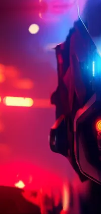 This phone live wallpaper features a stunning close-up shot of a scout police robot's head, complete with red and blue lights for added visual interest