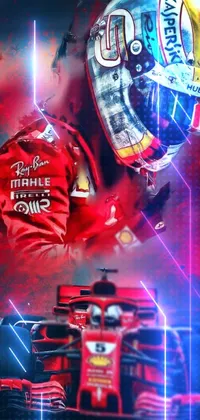 This captivating live wallpaper for your mobile device features a highly-detailed image of a racing car with a driver's helmet on