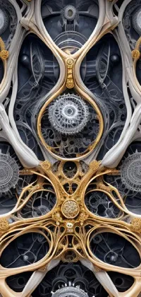 This phone live wallpaper features a highly detailed, gothic-futuristic clock design inspired by generative art and interplanetary landscapes