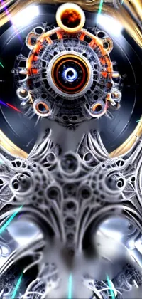 This chrome cathedrals hourglass digital art live wallpaper depicts a human head sculpture with intricate details and biomechanical elements