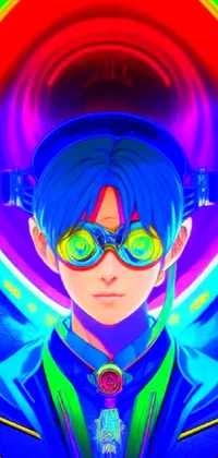 This dynamic phone live wallpaper features an intense cyberpunk theme and showcases a striking close-up of a punk-inspired character donning goggles and a hat
