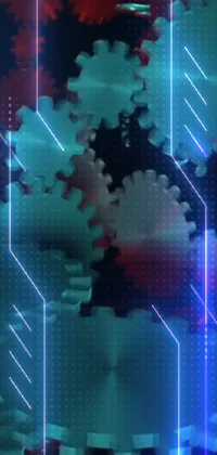 Looking for a tech-savvy and mystical wallpaper design? Look no further than this phone live wallpaper! Featuring a collection of gears arranged on a table, this digital artwork is accented by a glitched pattern and cryptidcore-inspired blue neon details