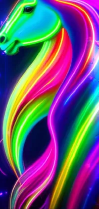 This phone wallpaper boasts a mesmerizing, neon horse design on a dark background - perfect for fans of digital art