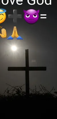 This phone live wallpaper showcases religious icons and images, including a cross and a smiley face with the words "I love God," set against a black background