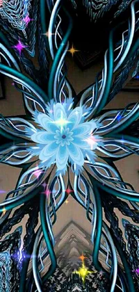 This live wallpaper showcases a striking blue flower with digital art inspired by nature