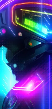 This stunning phone live wallpaper depicts a futuristic helmet in vivid 3D with a neon visor