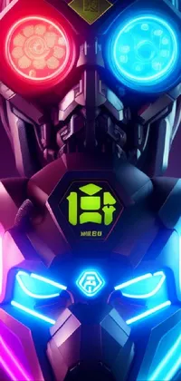 Enhance the look of your phone's home screen with this high-resolution live wallpaper featuring a close-up of a futuristic robot with neon lights