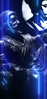 This visually-striking phone live wallpaper features a highly-detailed statue of a man holding a shield