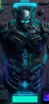 This striking phone live wallpaper captures the essence of a futuristic Electromancer with a close-up portrait and digital equipment all around