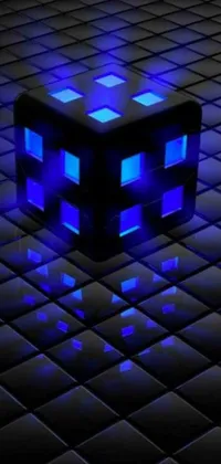 Elevate your phone's aesthetic with this futuristic live wallpaper of a black and blue lit cube