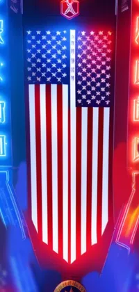 This USA-themed live phone wallpaper features a dynamic neon sign designed to resemble the American flag