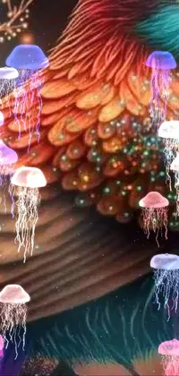 Bring your phone to life with this stunning live wallpaper featuring a group of elegant jellyfish swimming in a tranquil body of water