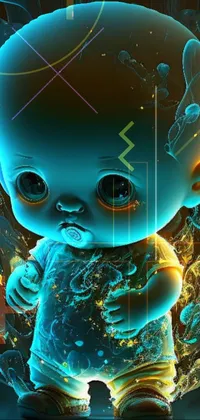 This live phone wallpaper features an adorable digital illustration of a glowing-haired baby covered in translucent liquid