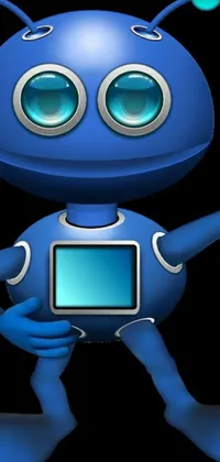 This phone live wallpaper depicts a blue robot holding a tablet computer, with an eye-catching design by Yasushi Sugiyama
