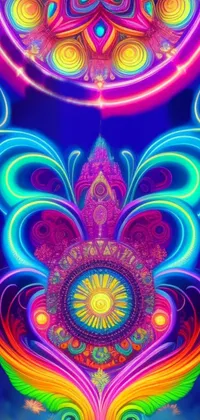 Looking for a visually stunning wallpaper for your phone? Check out this ultra-detailed, symmetrical Indian pattern that features a combination of swirling colors and psychedelic designs