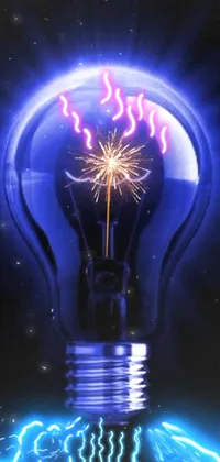 Elevate your phone screen with this lively live wallpaper featuring a striking light bulb with electric bolts, bursting with vibrant blue lights