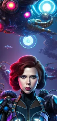 Experience the wonder of a phone live wallpaper showcasing a powerful woman standing in front of a futuristic spaceship