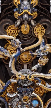 This phone live wallpaper features a close up of a clock with a dragon on it, using the cloisonnism technique