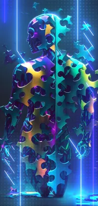 This phone live wallpaper features a colorful and dynamic collection of scenes, including a pile of puzzle pieces, a melting human head, a magical knight with cryokinesis powers, a serene beach with palm trees and a drifting sailboat, a bustling city skyline at night, and a space scene complete with stars, planets, and galaxies