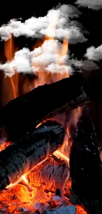 This live wallpaper depicts a mesmerizing close-up of a blazing campfire, perfectly fit for smartphone screens