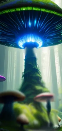 Giant Alien Mushrooms in a forest on an alien planet Live Wallpaper