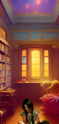 This live wallpaper depicts a cozy reading room adorned with numerous books and a soothing ambiance