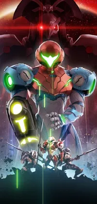 Get ready for a cutting edge live wallpaper for your phone featuring a robot with striking green eyes and red armor