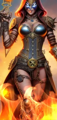 Introducing a stunning phone live wallpaper featuring an armored woman holding a sword