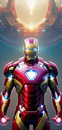 Looking for an action-packed live wallpaper for your phone? Look no further than this vibrant digital art featuring a cartoon version of Iron Man! With his iconic suit, complete with diamond plating and the Boston Celtics logo, Iron Man stands in front of a massive spaceship, ready to take on anything the universe can throw at him