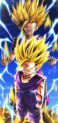 This live phone wallpaper showcases a young hero glowing in his Super Saiyan transformation with lightning emanating from his chest
