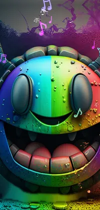 This phone live wallpaper features a colorful object with a big smiley face and a quirky insect character in 3D render