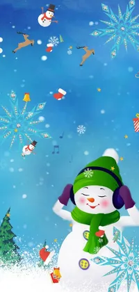 Get into the festive spirit with this delightful live wallpaper for your phone! Featuring a cute snowman wearing a green hat and scarf, this charming illustration by Yi Inmun from Shutterstock is a wonderful way to brighten up your screen
