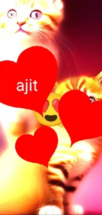 This live phone wallpaper showcases two cats standing next to each other surrounded by hearts, complete with a motion blur effect