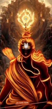 This animated wallpaper showcases a striking image of a man with flames bursting from his head, set against an orange halo