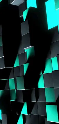 Get a sleek and futuristic look for your smartphone with this stunning black and aqua crystal cubism live wallpaper