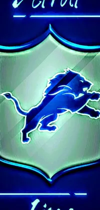 This phone live wallpaper features a digital rendering of the Detroit Lions logo on a vibrant neon sign in close-up view