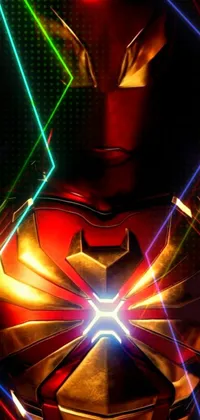 This phone live wallpaper showcases an impressive suit design with golden and red metal accents inspired by a popular superhero character