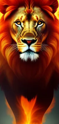 Add some flair to your phone with this stunning live wallpaper of a fiery lion in digital painting style