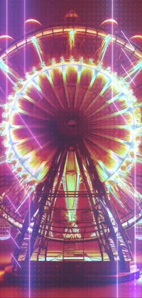 This live wallpaper showcases a luminous ferris wheel at night, featuring a maximalist style and rendered with Octane for a lifelike appearance